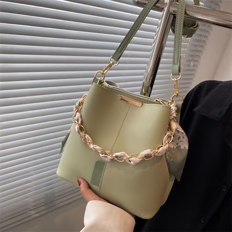 Light Green Mini Bucket Crossbody Bag For Women Casual Style Shoulder Bag With Chain Scarf Detail And Adjustable Strap 30 O1CN01caAbEg1RcVLHi6Ji5 !!2214325172132 0 cib