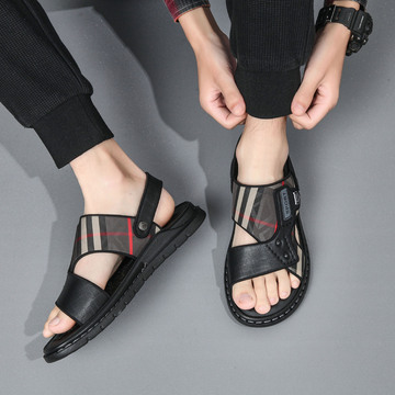 夏季新款男士凉鞋男外穿潮款真皮轻便休闲沙滩鞋男款软底冰拖鞋子