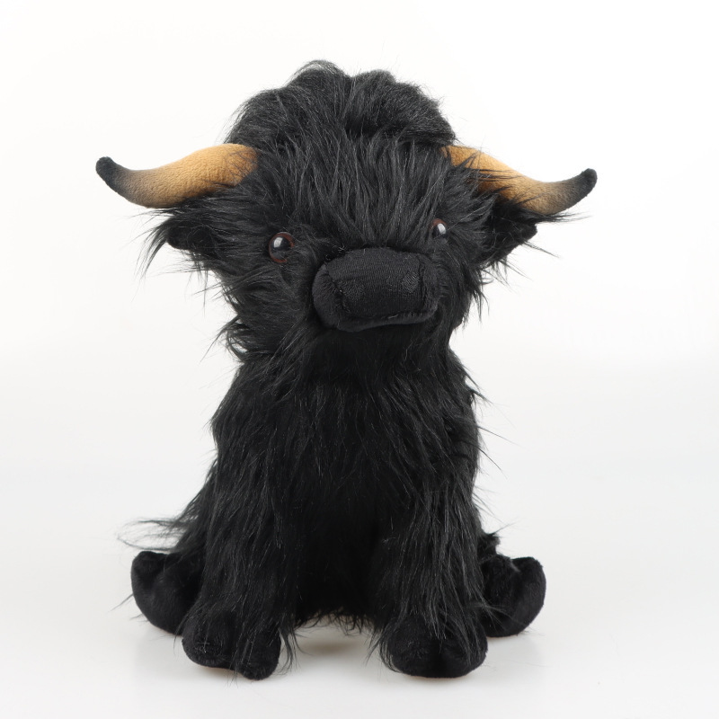 Cross-Border New Highland Cow Simulation Scottish Highland Cattle Animal Plush Doll Long-Haired Cattle Sitting Posture