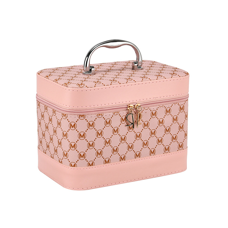 Cosmetic Bag Large Capacity High-Grade Cosmetic Case with Mirror Hand-Carrying Multifunctional M Letter Three-Piece Cross-Border Good-looking