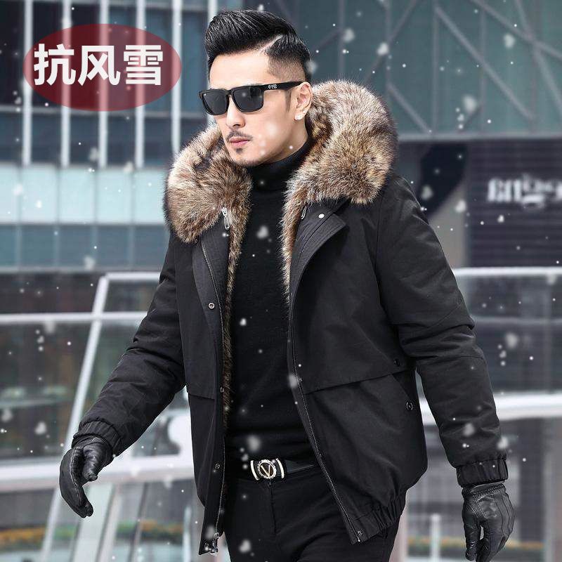 新款男装派克服夹克纯色仿皮貉子水貂绒毛可拆卸防保暖冬款-阿里巴巴
