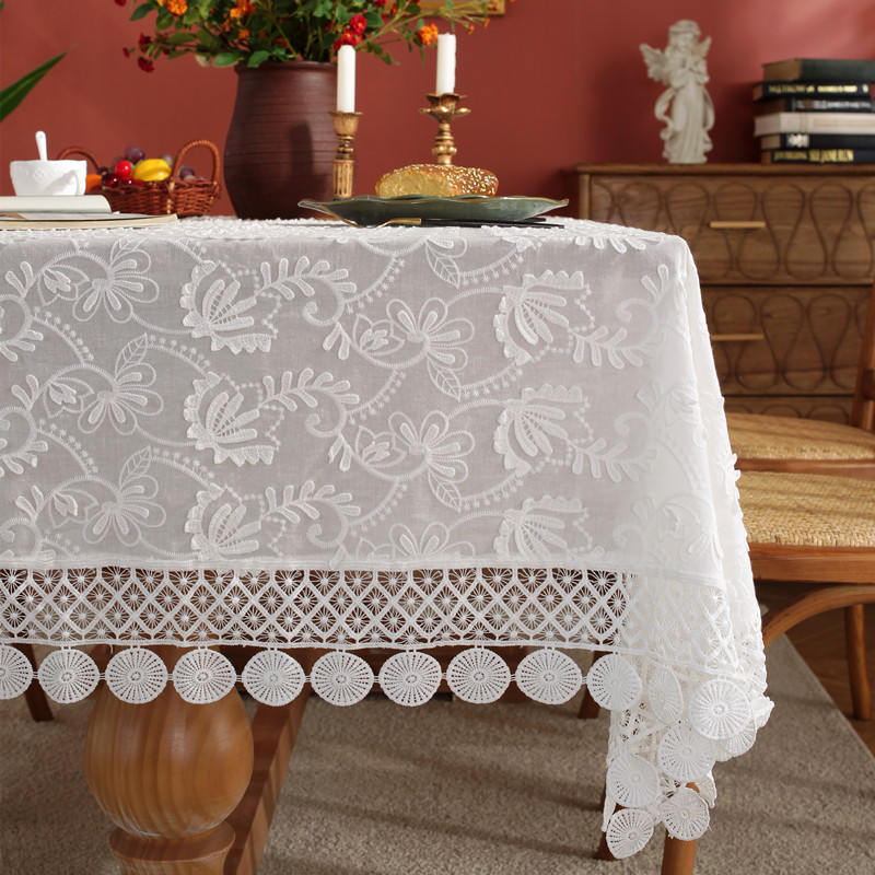 French Lace Tablecloth Cotton Three-Dimensional White Convex Embroidered Coffee Table Cloth Table Cloth Wedding Decoration One Piece Dropshipping