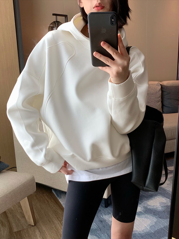 2024早春新款白色现货连帽小众小个子灰色美式蝙蝠袖卫衣上衣