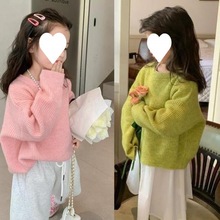 女童韩版针织毛衣2022秋装新款儿童洋气纯色圆领百搭休闲上衣潮