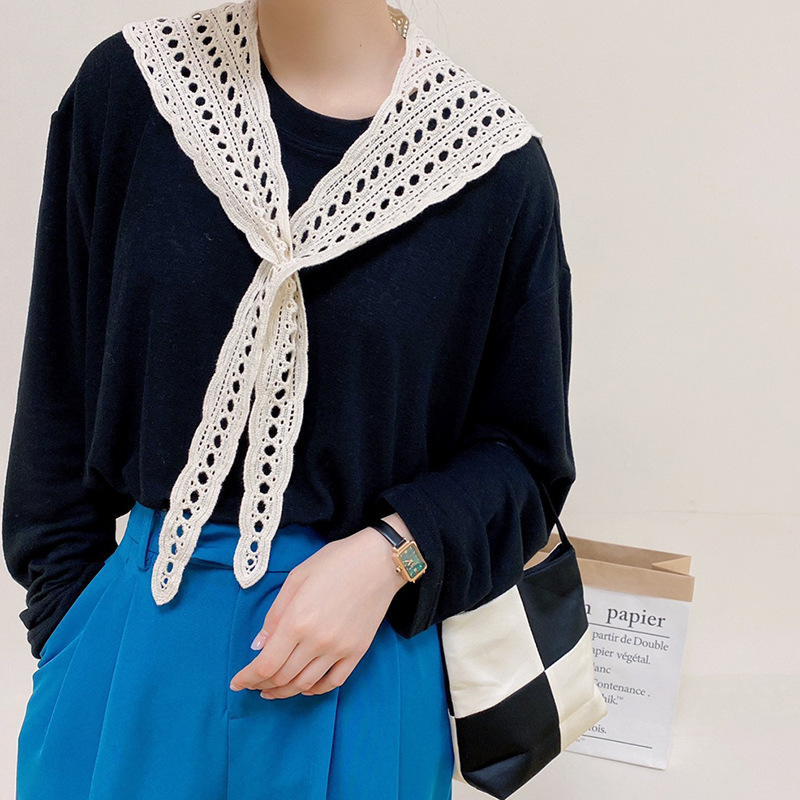 2022 Korean Style Dongdaemun New Artistic Women's Candy-Colored Lace Hollow Shawl Waistcoat Decorative Cotton Scarf