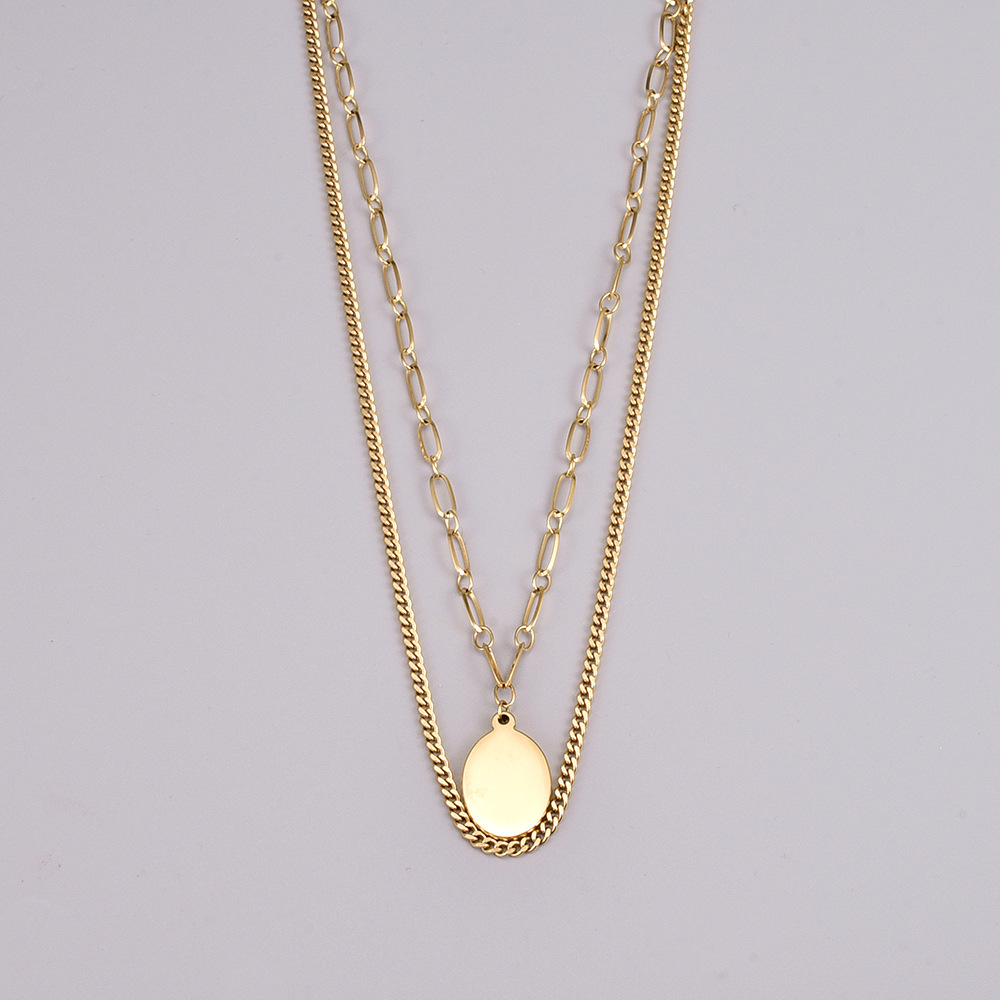 l235欧美简约复古ins头像硬币项链18k金双层中长锁骨链女