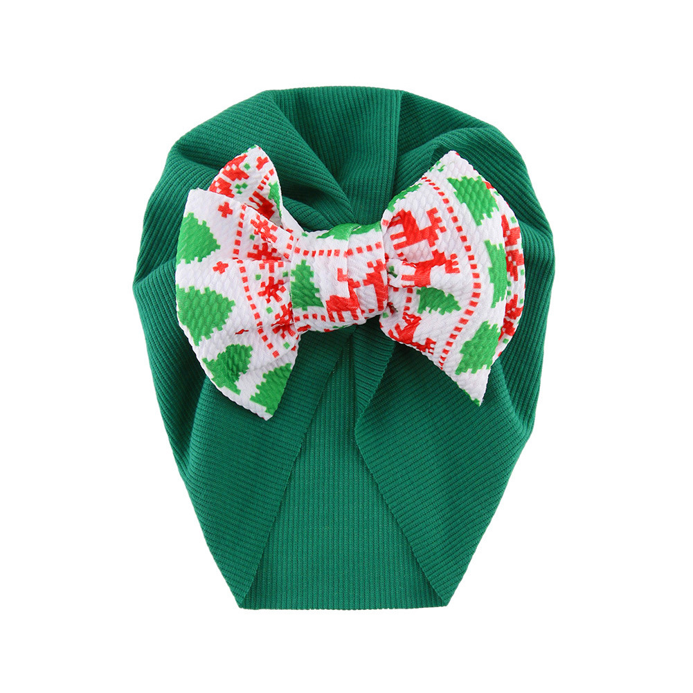 2023 New Children's Color Matching Sleeve Cap Christmas Printing Bow Baby Indian Hat Cross-Border Autumn and Winter Babies'