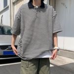 INTFEDAY 日系vintage复古翻领条纹短袖T恤男女中性海魂polo衫