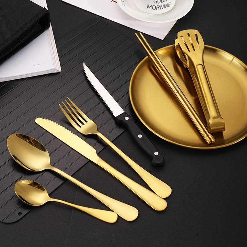 Cross-Border Outdoor Stainless Steel Tableware Set Portable Travel Camping 10-Piece Barbecue Plate Food Clip Knife Fork Spoon