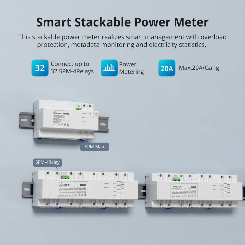 Sonoff Spm Main/4realy Intelligent Stacked Energy Meter Single Channel 20a Power Monitoring