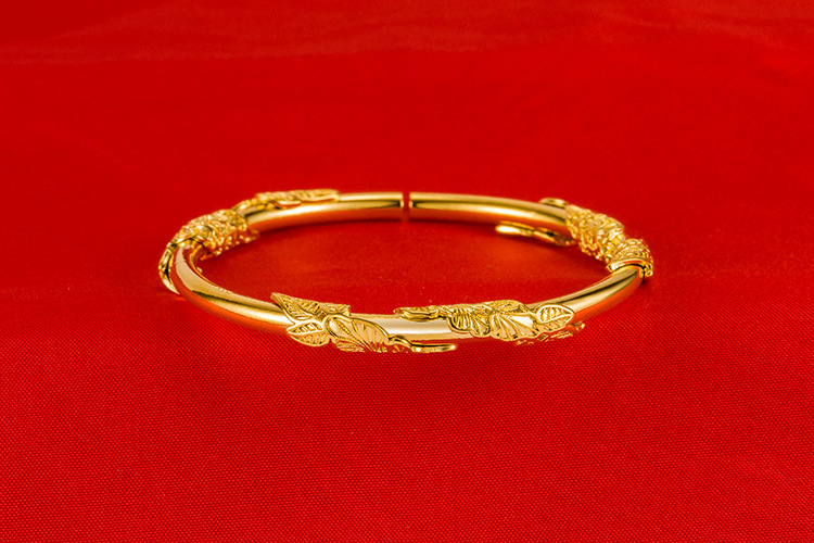 开口精品手工镶嵌花叶相思藤手镯 时尚越南沙金浮雕花叶树藤手镯