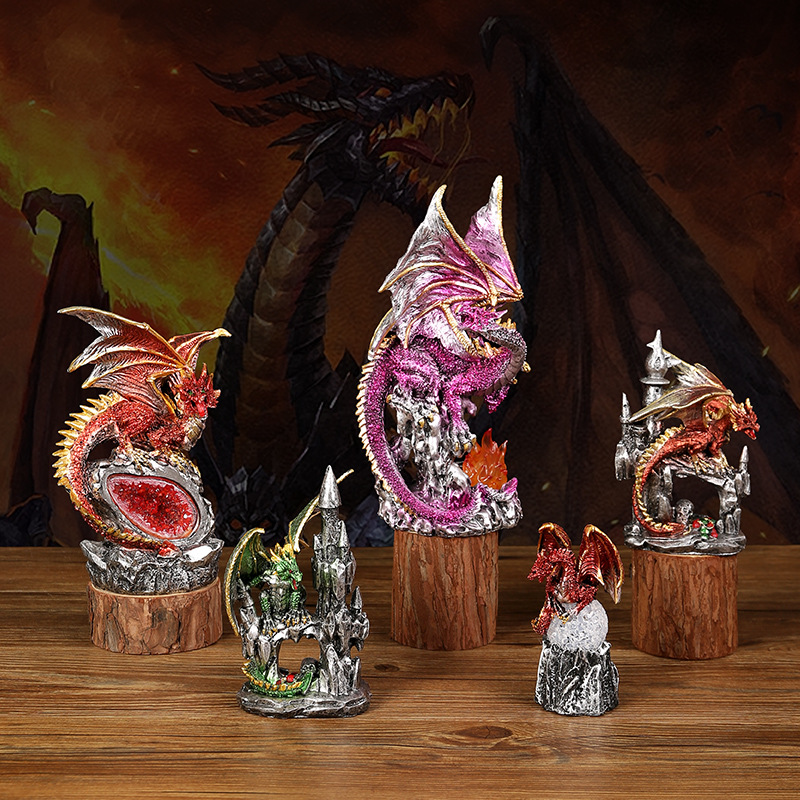 cross-border halloween props lava fighting dragon desktop decoration hand-made european halloween skull dragon layout props