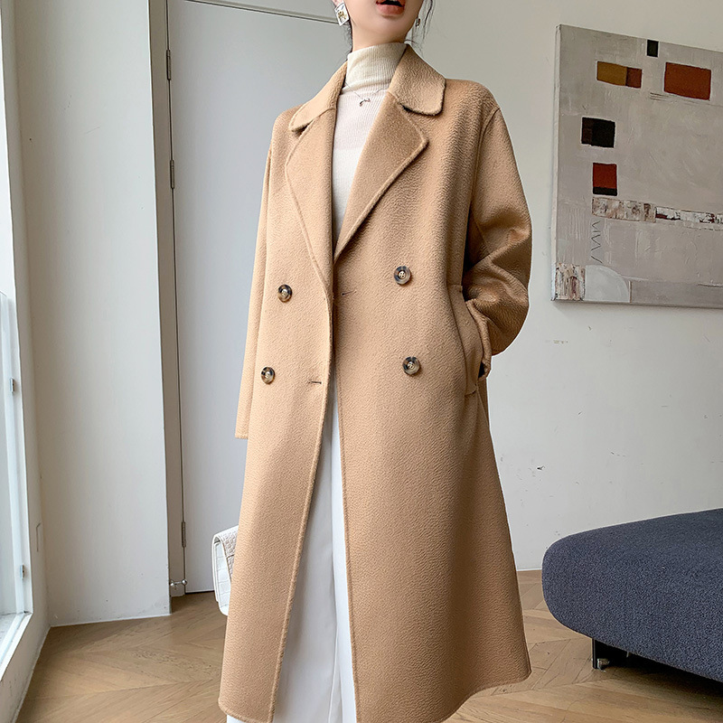 高级感水波纹纯羊毛外套女2023秋冬中长款气质时尚双面呢子大衣厚