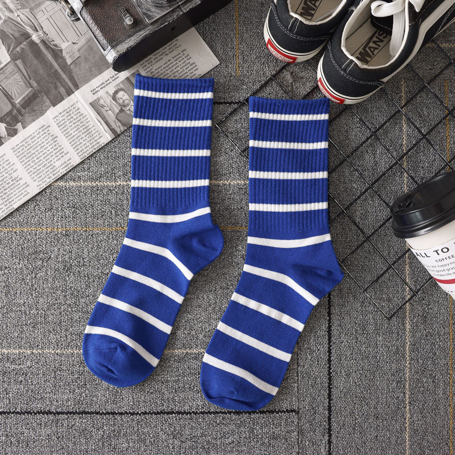 Klein Blue Socks Men's Mid-Calf Versatile Ins Trendy Long Deodorant Sports Basketball Socks Men's Autumn and Winter Stockings