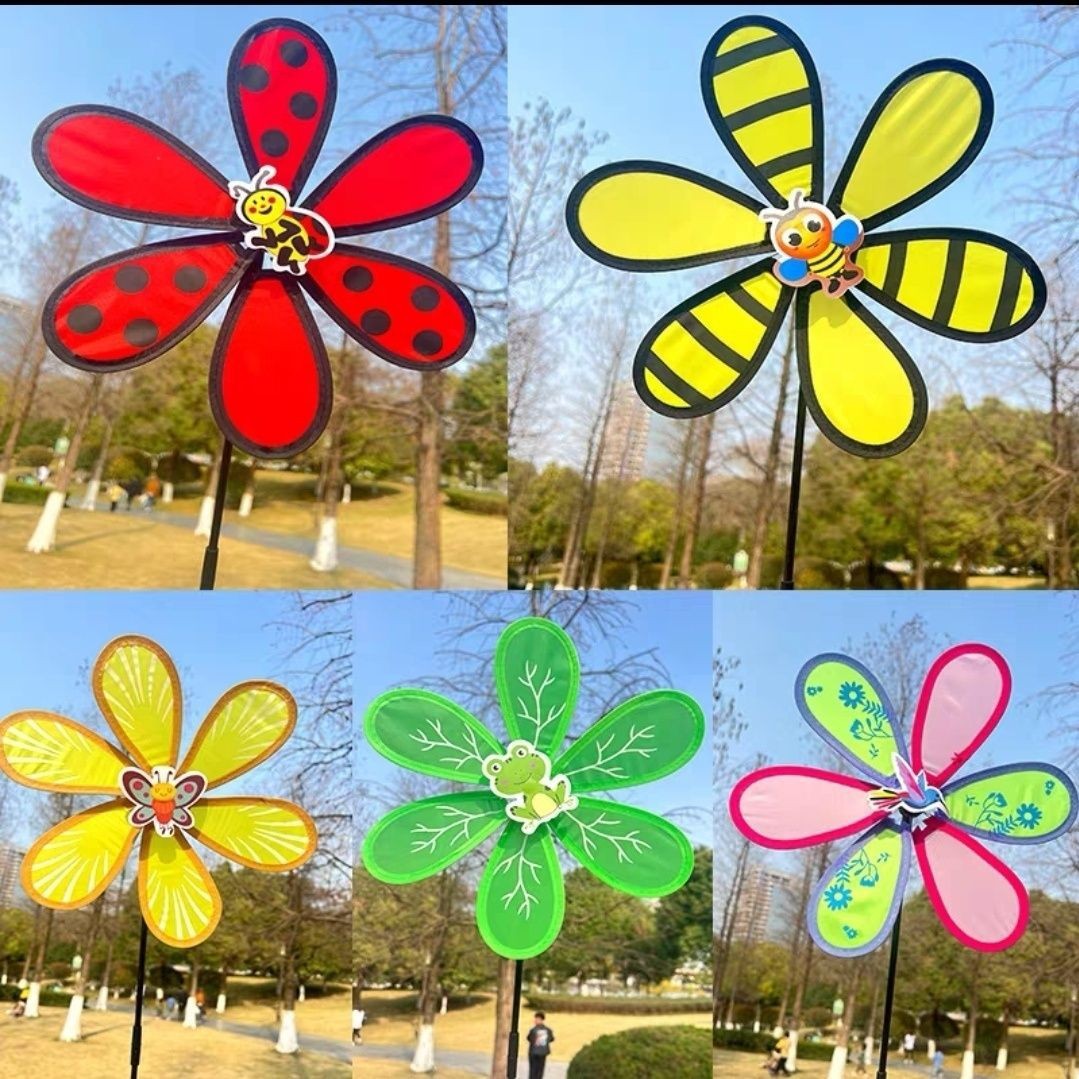 新款单层蜜蜂卡通风车玩具户外儿童礼品地摊景区创意传统风车