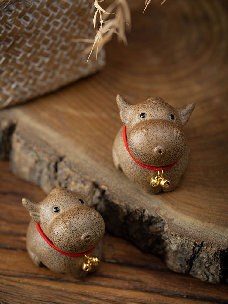 木鱼 粗陶可爱萌牛茶宠件 吹牛可养手工茶玩精品摆茶具茶道生肖牛