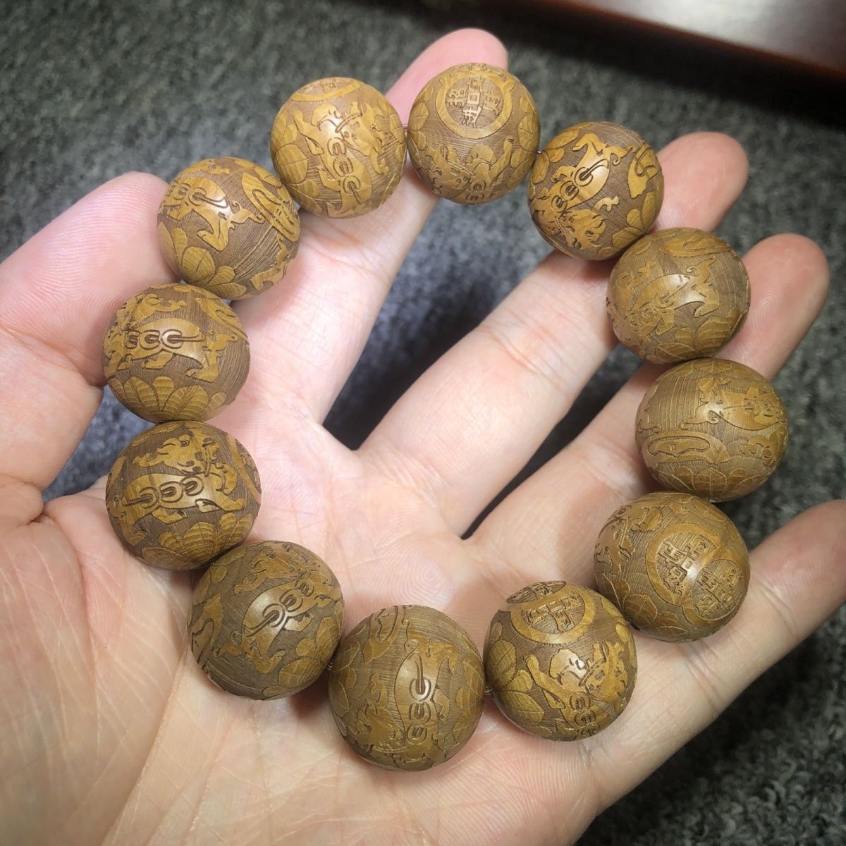 老料六道木降龙木作精雕刻貔貅手链男款20mm12颗佛珠手串盘玩文玩