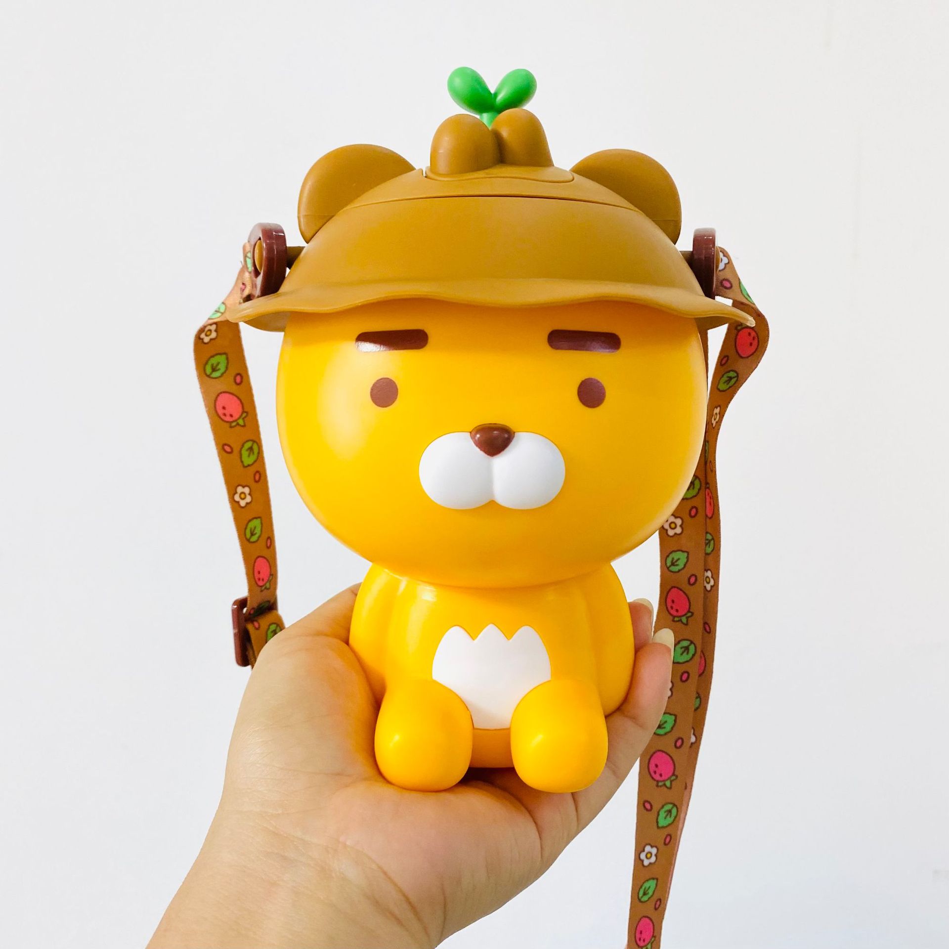 正版kakao friends园丁款ryan可爱狮子水杯翻盖吸管背带挎包水壶