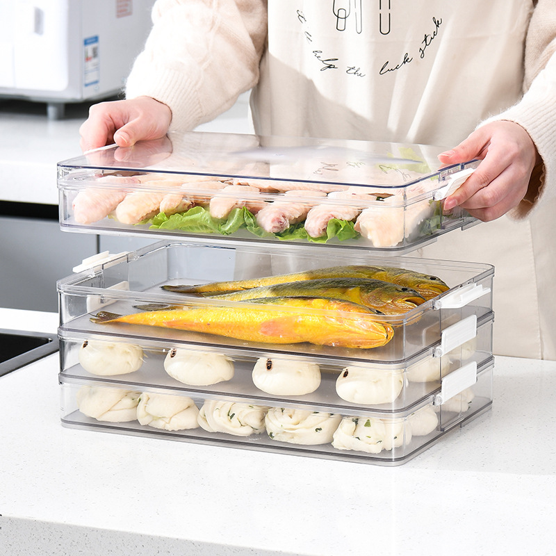 Refrigerator Storage Box Stackable Pet Clear with Cover Multi-Functional Steamed Stuffed Bun Dumplings Fresh Preservation Box for Fruit and Vegetables 0714