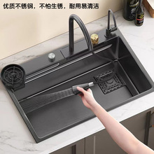 厨房加厚水槽飞雨瀑布单槽不锈钢简约厨房家用洗碗池手工洗菜盆