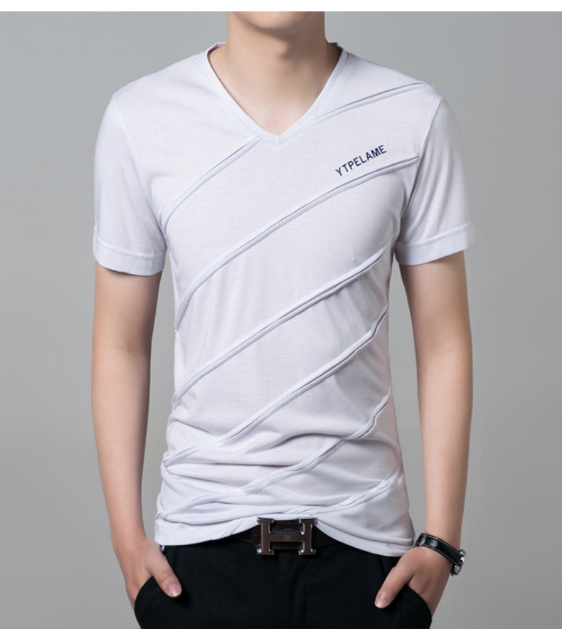 男士短袖t恤男夏季韩版v领修身打底衫跨境潮流莫代尔男装半袖上衣