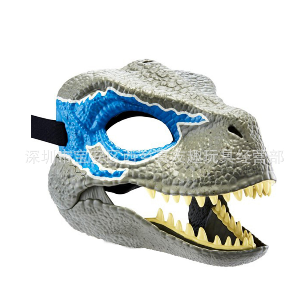 恐龙动嘴巴面具侏罗纪霸王龙恐龙面具可动嘴咀嚼三角龙头套迅猛龙
