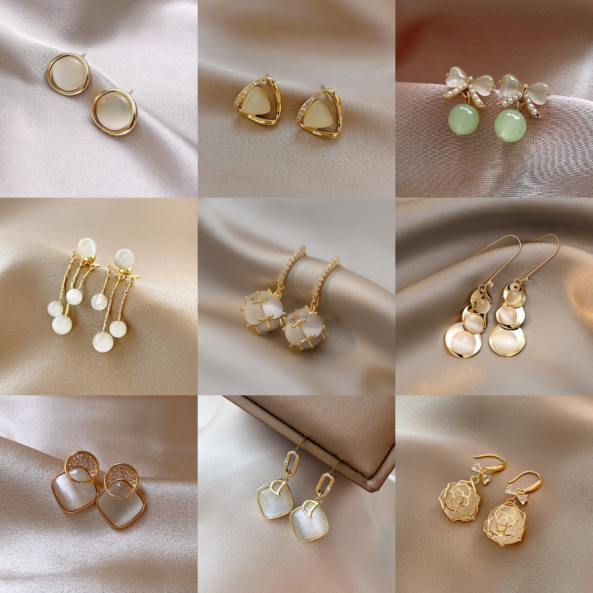 韩国925银针耳环女潮气质珍珠设计感猫眼石耳钉小众个性耳饰