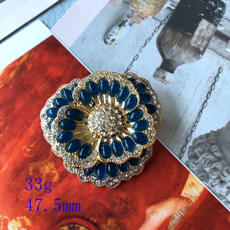 Western Antique Medieval Brooch Mysterious Ink Blue Jelly Resin Gem Diamond Multi-Layer Flower Brooch Earings Set