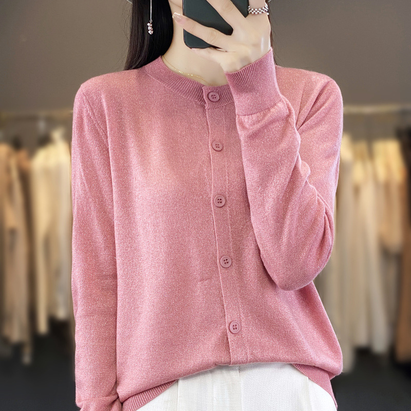 Fashion 2023 Autumn Style Elegant Wool Cardigan round Neck Regular Sweater Women's Knitwear Factory Direct Sales