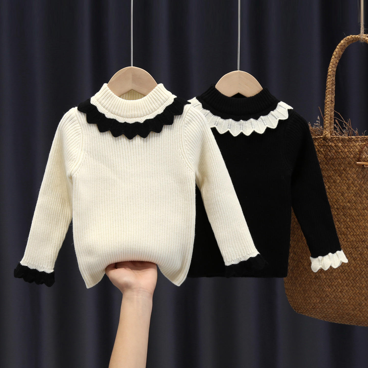 女童毛衣打底衫儿童半高领内搭毛线衣宝宝女孩洋气修身针织打底衣