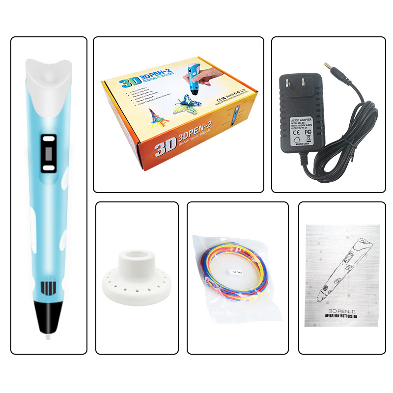 Factory Direct Supply Second Generation 3D 3D Printing Pen Toy High Temperature 3dpen Children's Student Gift Three-Place Pen Goods