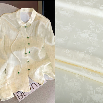 《竹映蝶花》中国风提花布料源头厂家国潮上衣睡衣连衣裙服装面料