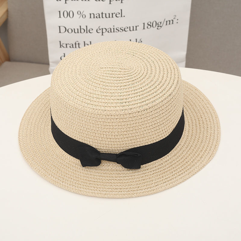 New Hat Women's Summer Sun-Shade Beach Hat Simple Sun Protection Hat Flat Top British Fresh Bowler Hat