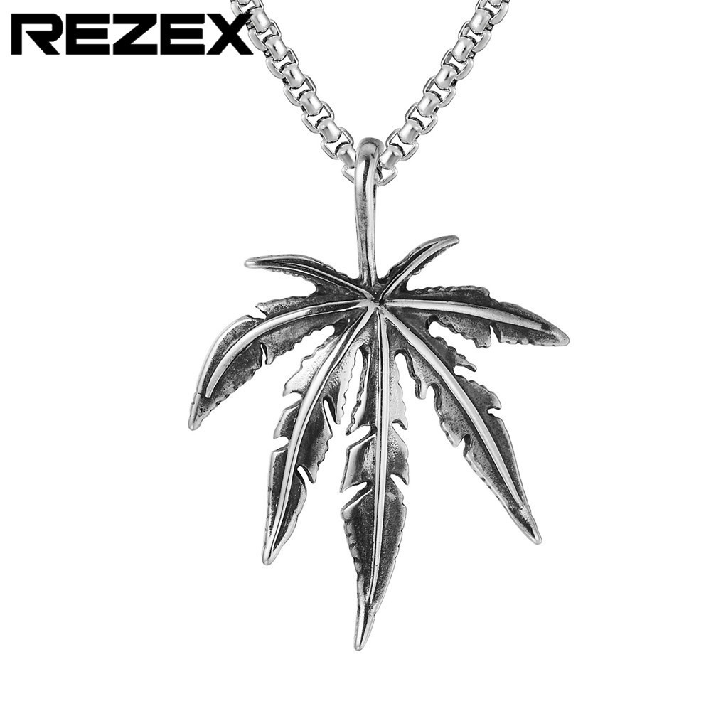 p0217-nk09 外贸饰品货源雷鬼枫叶男士复古钛钢吊坠不锈钢项链