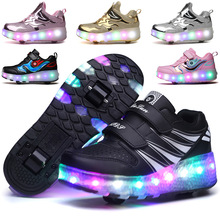 跨境外贸暴走鞋男女童四轮双轮LED闪灯发光自动隐形滑轮溜冰鞋