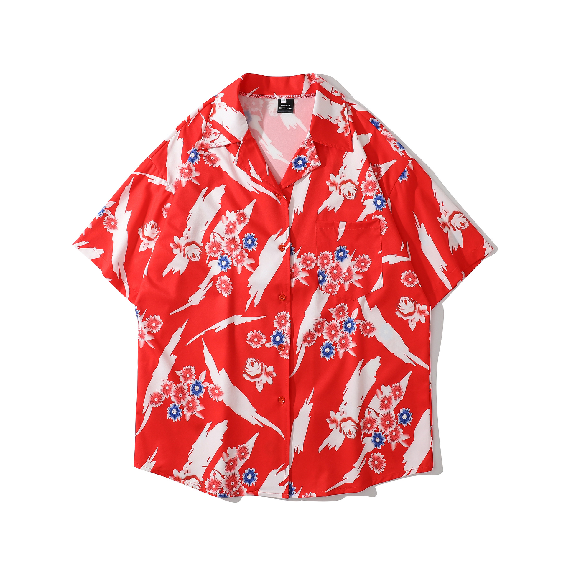 港风复古bkpp同款扶桑花红色衬衫男短袖情侣夏威夷沙滩痞气花衬衣