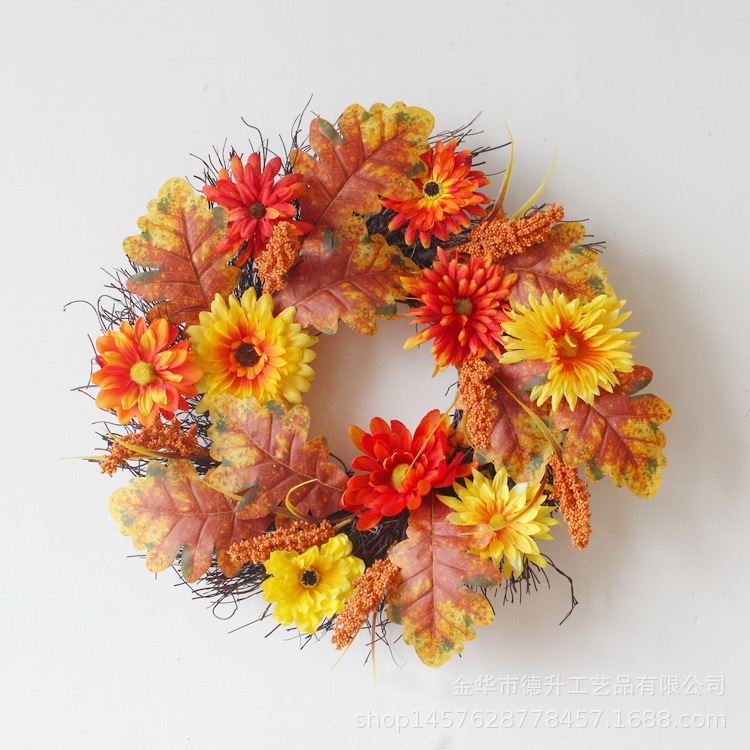 DSEN 2021 Cross-Border E-Commerce Amazon Autumn Color Thanksgiving Harvest Festival SUNFLOWER Chrysanthemum Maple Leaf Heliosphere Garland