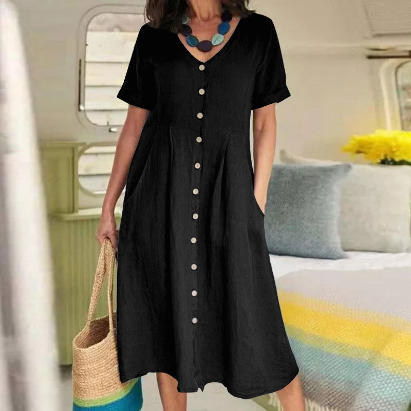 2022 Spring and Summer New Amazon Independent Station Aliexpress Ebay New Solid Color Loose High Waist Cotton and Linen Dress