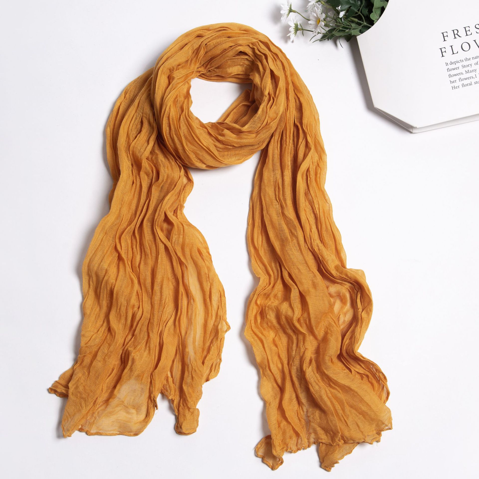 Foreign Trade Twist Scarf Voile Candy Color Crumpled All-Match Pleated Scarf Shawl Women's Scarf