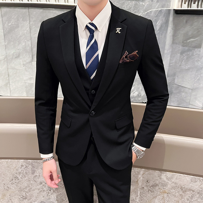 高端潮牌西服三件套男士春秋新款婚宴礼服结婚新郎西装套装男装