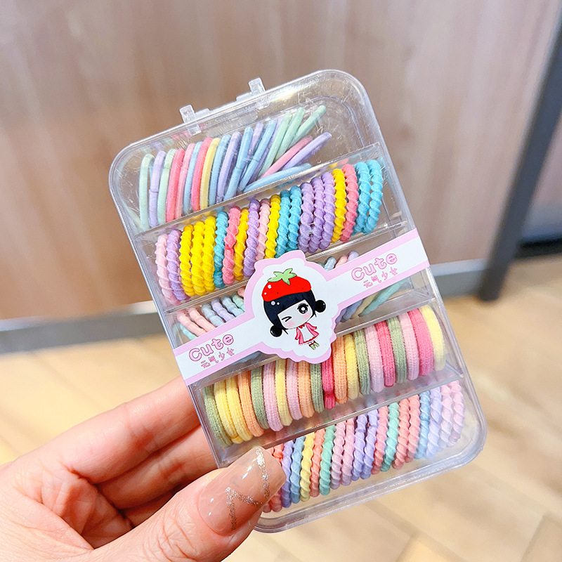 New 90 PCs Children Seamless Small Rubber Band Candy Color Baby Hair Ring Cute High Elastic Hair Tie Wholesale