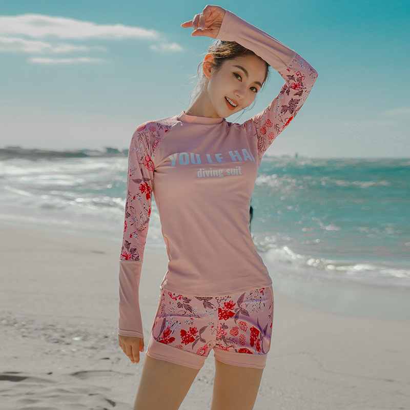 2021泳装女士长袖泳衣女潜水服防晒水母衣平角分体冲浪服浮潜水衣