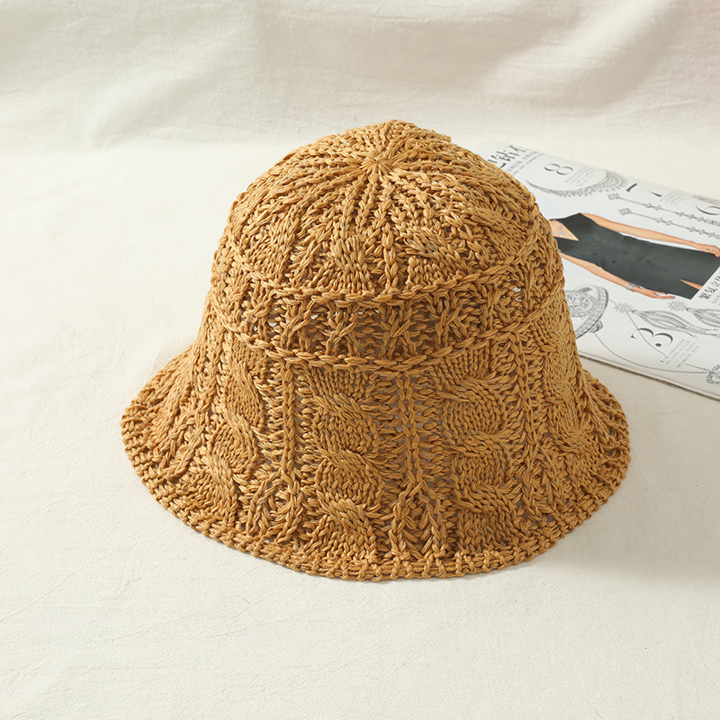 2023 New Korean Style Versatile Spring, Autumn and Winter Travel Hollow Straw Hat Sun Protection Sun-Shade Fisherman Hat