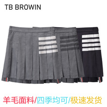 TB BROWIN夏季TB新款羊毛裙A子裙色织条纹四条杠短裙一件代发