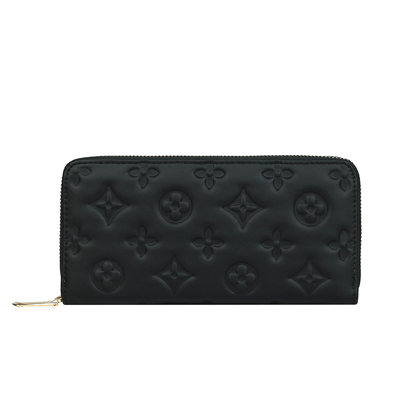 New Ladies' Purse European and American Fashion Pu Embossed Mid-Length Clutch Trendy Girl Change and Mobile Phone Bag