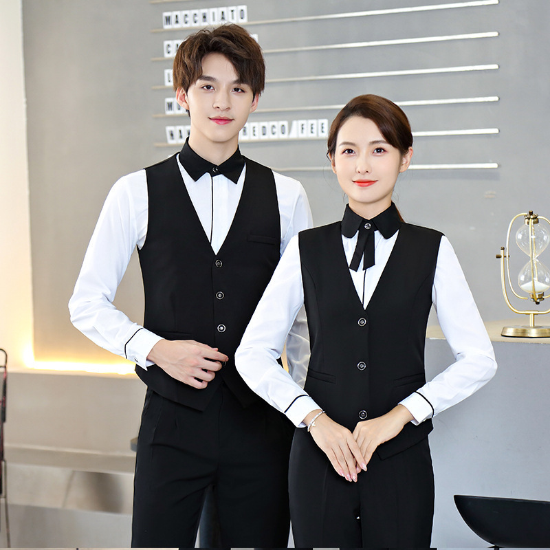 春季新款男女酒吧ktv工作服服务员长袖衬衫马甲套装酒店餐饮工装