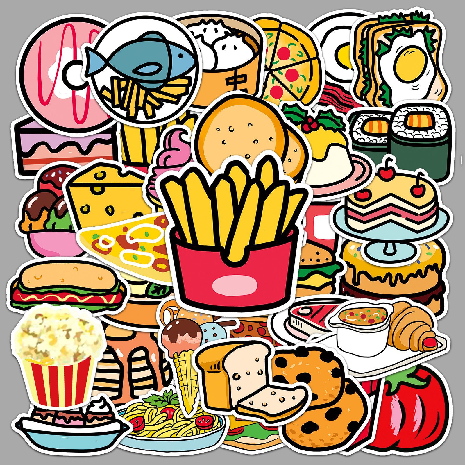 50张卡通食物涂鸦贴纸原创手绘儿童贴纸装饰手机壳行李箱贴纸防水