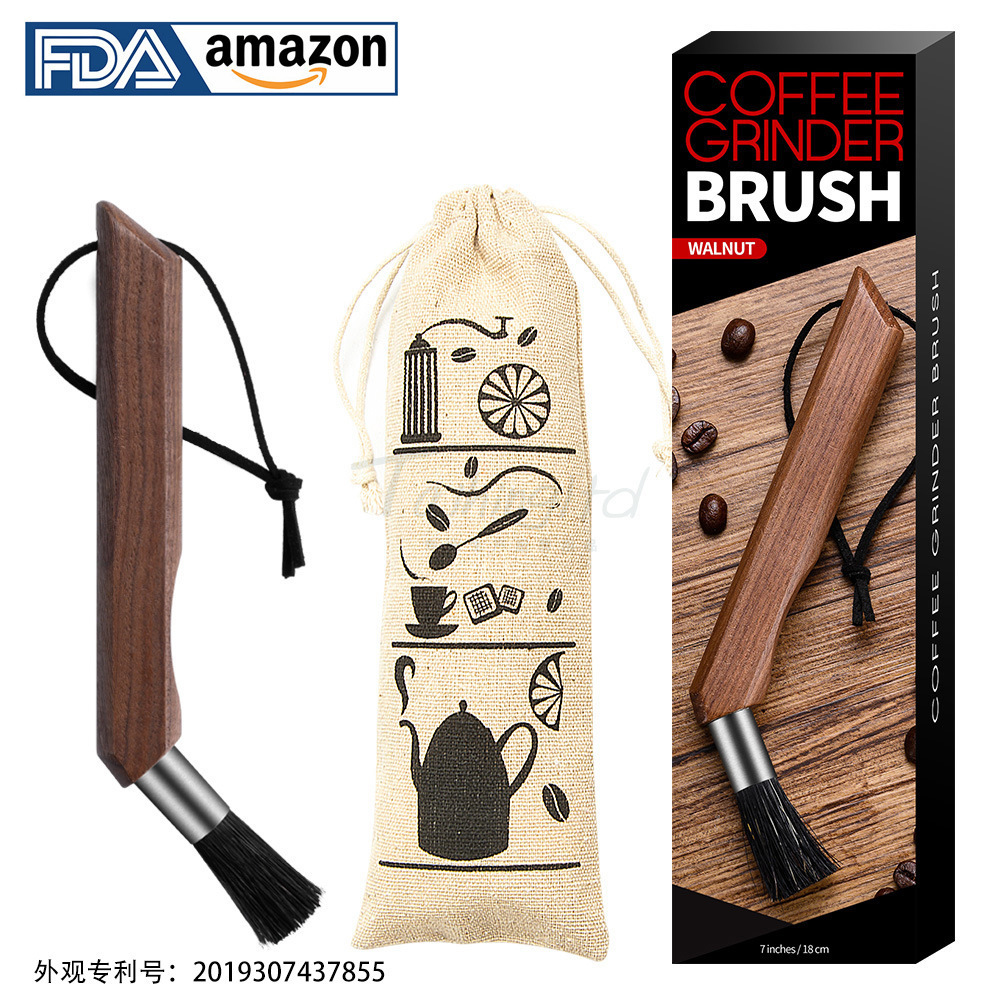 Crank Walnut Pig Bristle Brush Coffee Grinder Cleaning Commercial Coffee Shop Brush Coffee Machine Powder Cleaning Brush