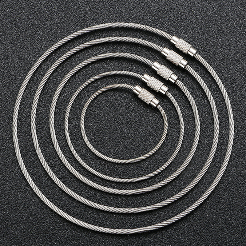 不锈钢丝绳圈钥匙环钥匙圈钥匙扣挂环圈带锁扣钢圈钢丝环钢丝绳环