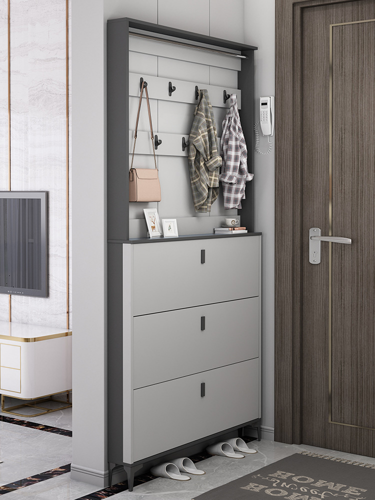翻斗鞋柜家用门口门外超薄入户带衣架衣帽柜一体进门简约现代玄关